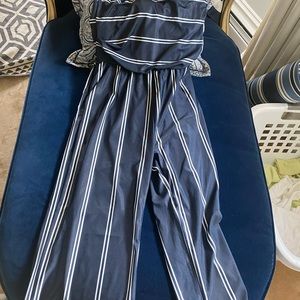 Navy white pinstriped jumpsuit
